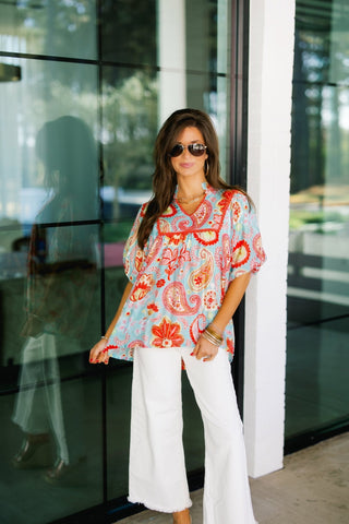 Multi Mix Light Blue Top - Instyle Boutique