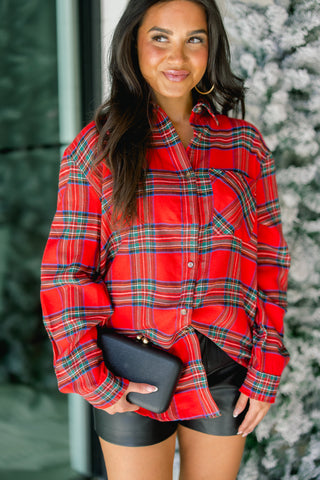 By The Fire Plaid Button Down Top
