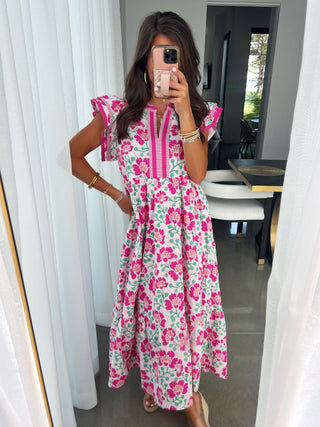 Just What I Need Pink Floral Midi Dress