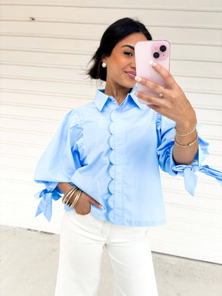 Sweet and Scalloped Chambray Top - Instyle Boutique