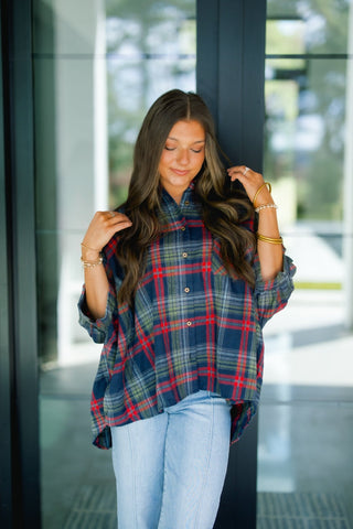 Pretty In Plaid Top - Navy ~PINK FRIDAY DEAL~ - Instyle Boutique
