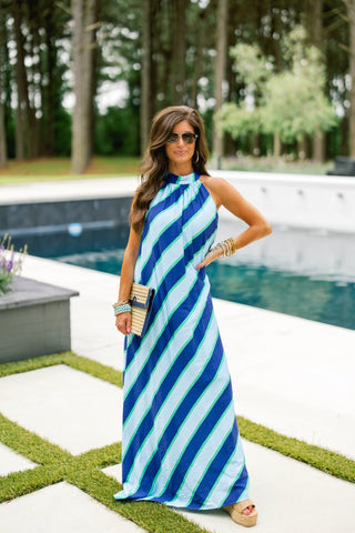 Out And About Striped Halter Dress - Instyle Boutique