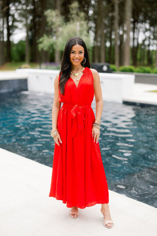 Crimson Halter Midi Dress - Instyle Boutique