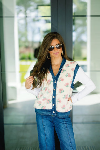 Teddy Sherpa Floral Vest - Instyle Boutique