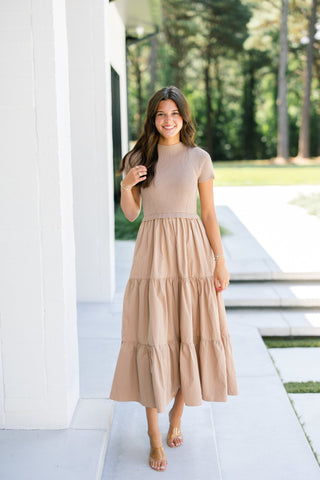 Tawny Taupe Mixed Media Dress - Instyle Boutique