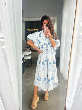 Well Wishes Blue Embroidered Midi Dress - Instyle Boutique