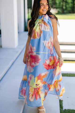 Finally Summer Blue Floral Midi Dress - Instyle Boutique
