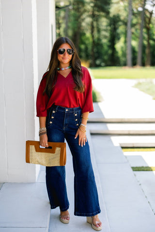 Happy Hour V-Neck Dolman Top-Burgundy - Instyle Boutique