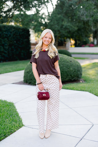 Ecru Polka Dot Wide Leg Pants