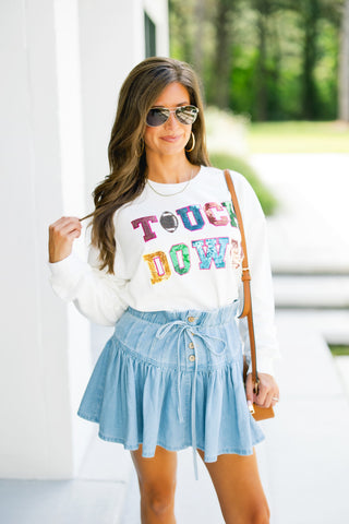 Touchdown Sequin Sweatshirt- White