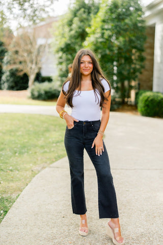 Midnight Wash Mid - Rise Cropped Straight Leg Jeans - Instyle Boutique