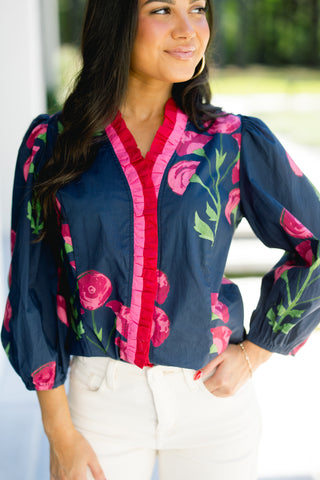 Frills and Florals Navy Top