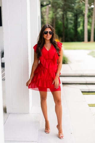 Unapologetically Red Ruffle Mini Dress - Instyle Boutique