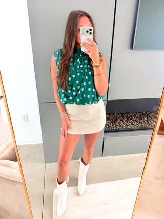 Daring Dotted Hunter Green Top - Instyle Boutique