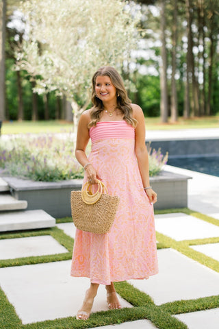 Sweet Peach Printed Midi Dress - Instyle Boutique