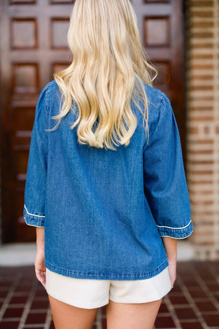 Denim Daydream Embroidered Top - Instyle Boutique