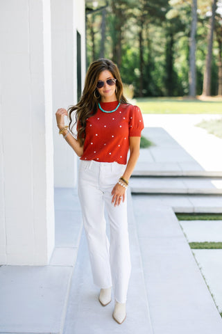 Terracotta Dot Short Sleeve Sweater - Instyle Boutique