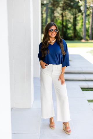 Happy Hour V-Neck Dolman Top-Navy - Instyle Boutique