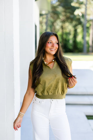 I'm Obsessed Olive Suede Top - Instyle Boutique