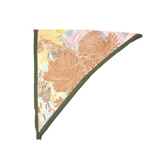 Ivory scarf with warm botanical print and dark contrast border