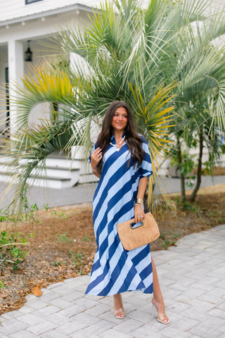 Baby Blue and Navy Striped Dress