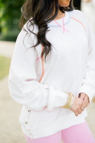 Prism Rainbow Contrast Stitch Raglan Sweatshirt - Instyle Boutique