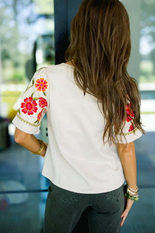 Petal Peek Faux Suede Embroidered Top - Instyle Boutique