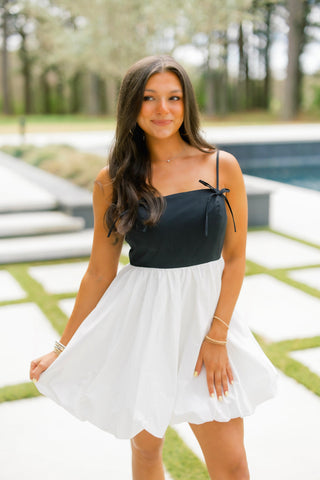 Back To Reality Black and White Bubble Hem Dress