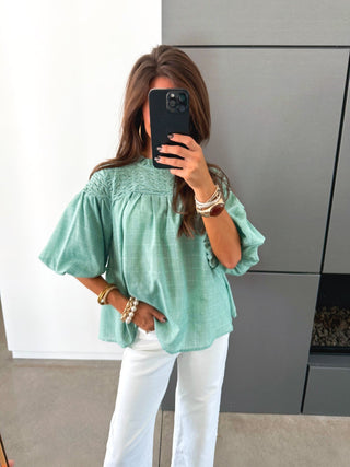 Emerald Daydream Bubble Sleeve Top - Instyle Boutique