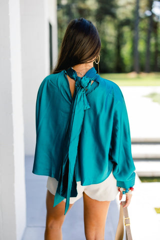 She's The Moment Teal Satin Top - Instyle Boutique