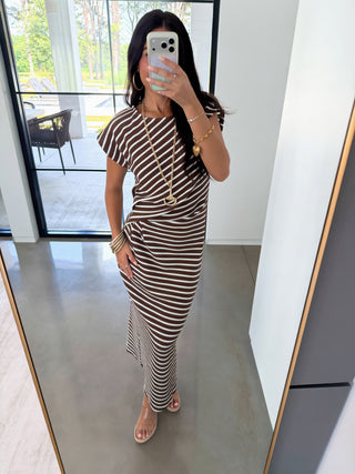 Mocha Lines Midi Dress