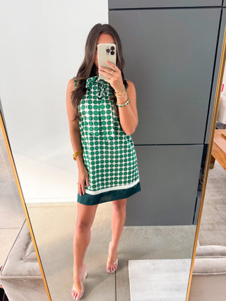 Green Geometric Contrast Hem Dress