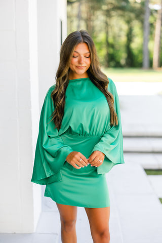 Live In The Moment Emerald Satin Mini Dress