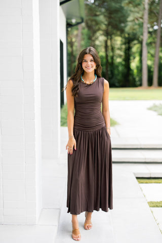 Favorite Brown Knit Ruched Maxi Dress - Instyle Boutique