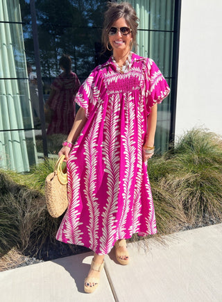 Palm Breeze Magenta Midi Dress - Instyle Boutique