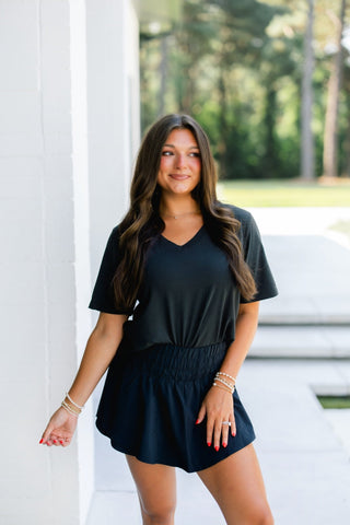 On The Go Black V-Neck Tee - Instyle Boutique