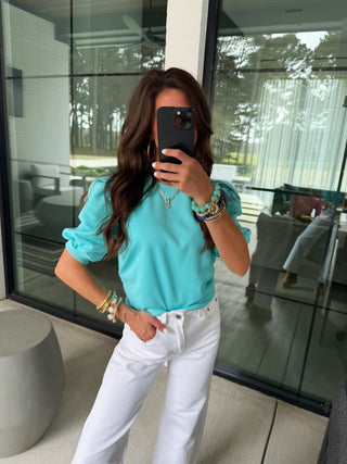 Aqua Puff Sleeve Top - Instyle Boutique