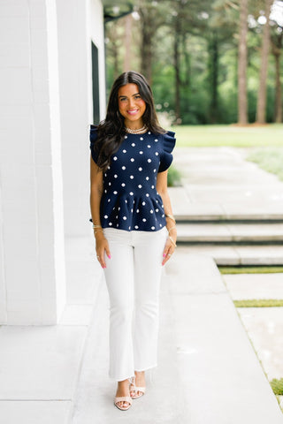 Sweetly Spotted Navy Sweater Tank - Instyle Boutique