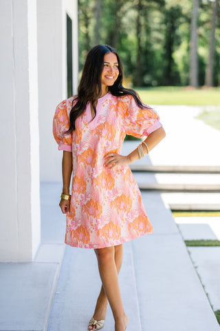 Peach Blossom Puff Sleeve Mini Dress - Instyle Boutique