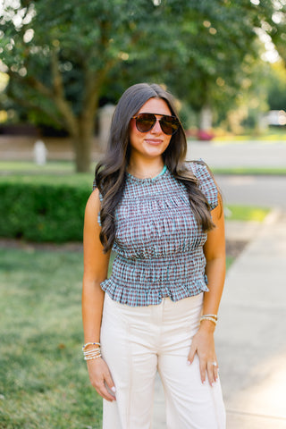 Picnic Perfect Gingham Ruched Bodice Top