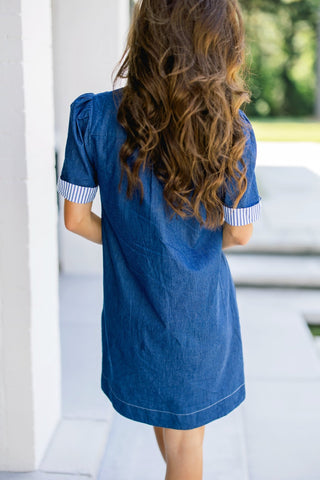 Prep School Denim Shirt Dress - Instyle Boutique