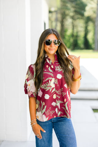 Guard Your Heart Floral Top- Burgundy
