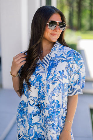 Summers In Blue Printed Dress - Instyle Boutique