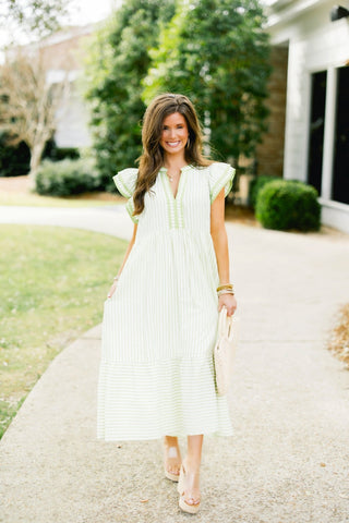 Willow Lime Stripes Midi Dress - Instyle Boutique