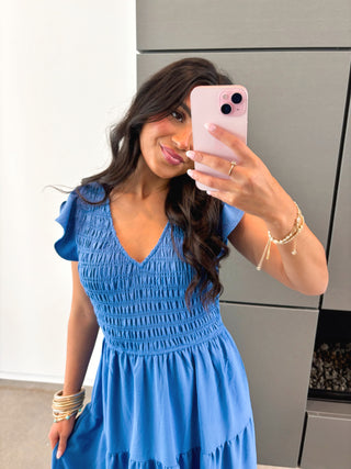 Rylee Ruffled Sleeve Dress - Blue - Instyle Boutique