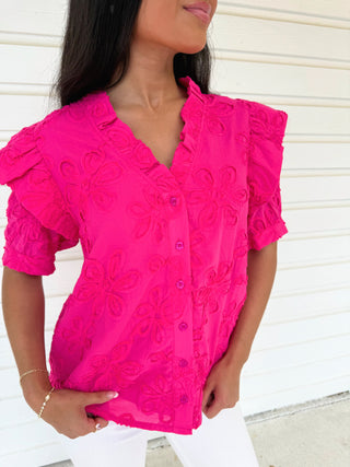 Hot Pink Embroidered Floral Top - Instyle Boutique
