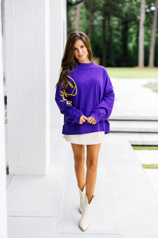 Purple Game Day Embroidered Mock Neck Sweatshirt - Instyle Boutique