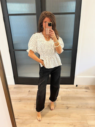 Piper Polka Dot Peplum Top - Instyle Boutique