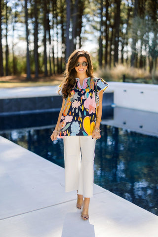Art In Bloom Navy Statement Top - Instyle Boutique