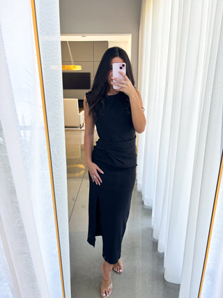Meet Me Tonight Black Midi Dress